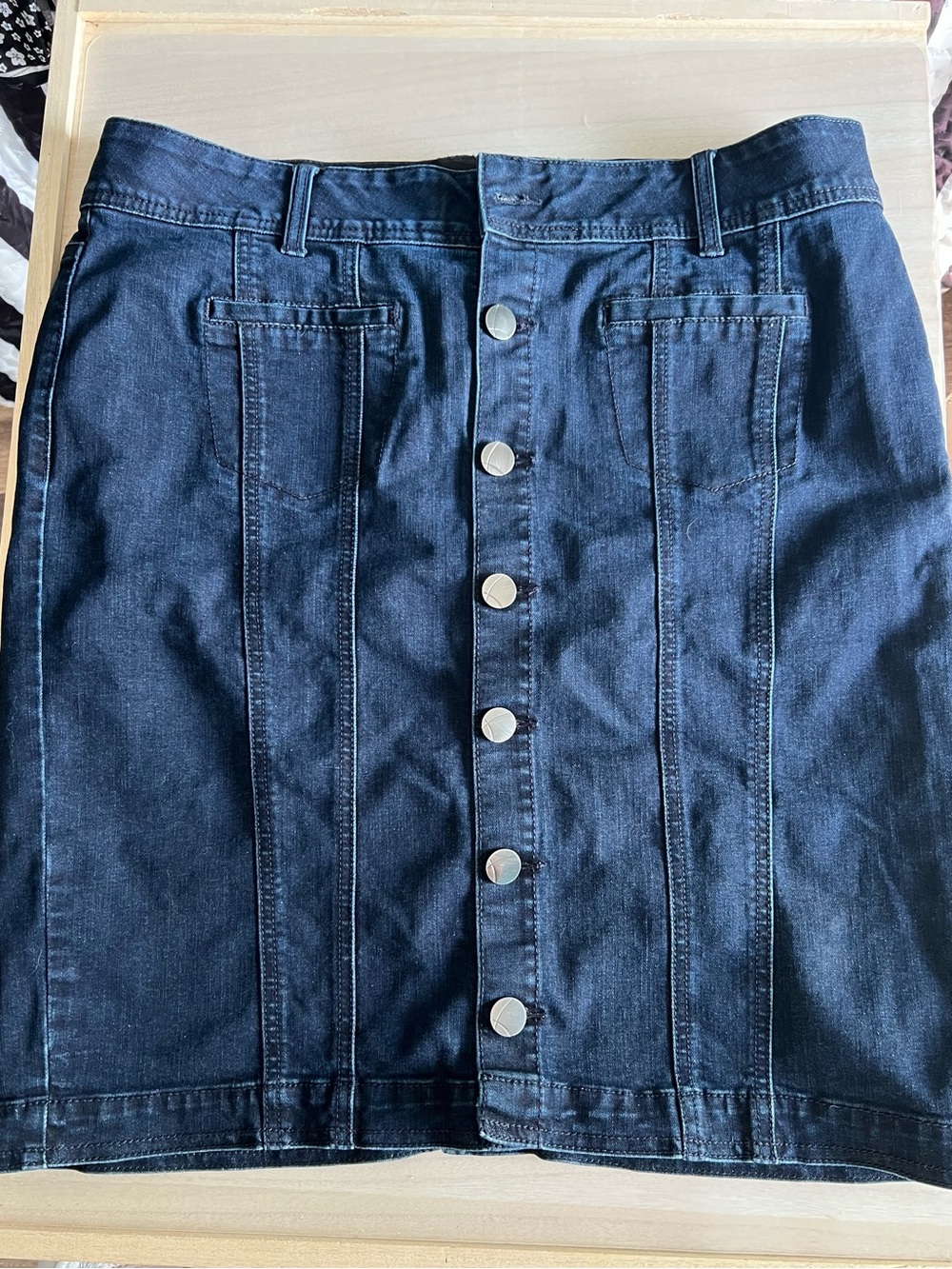 Lane Bryant Dark Blue Button-Front Denim Skirt